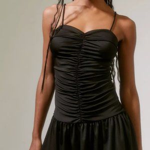 Black Ruched Drop Waist Dress, New with Tags